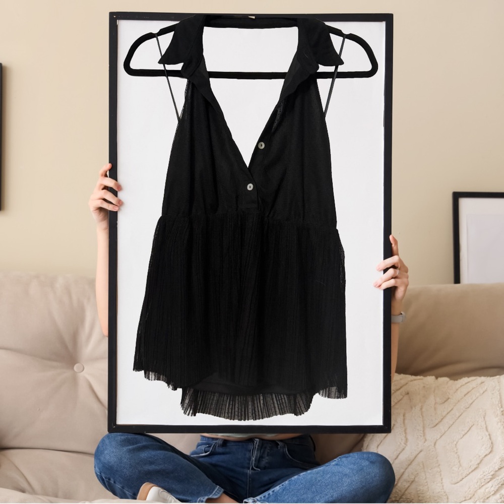 BOGO! Black Pleated Sleeveless Babydoll Top